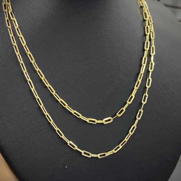 Women's Paper Clip Chain 14K GF Cadena Paper Clip Mujer Chocker Necklace Fashion - Picture 2 of 9